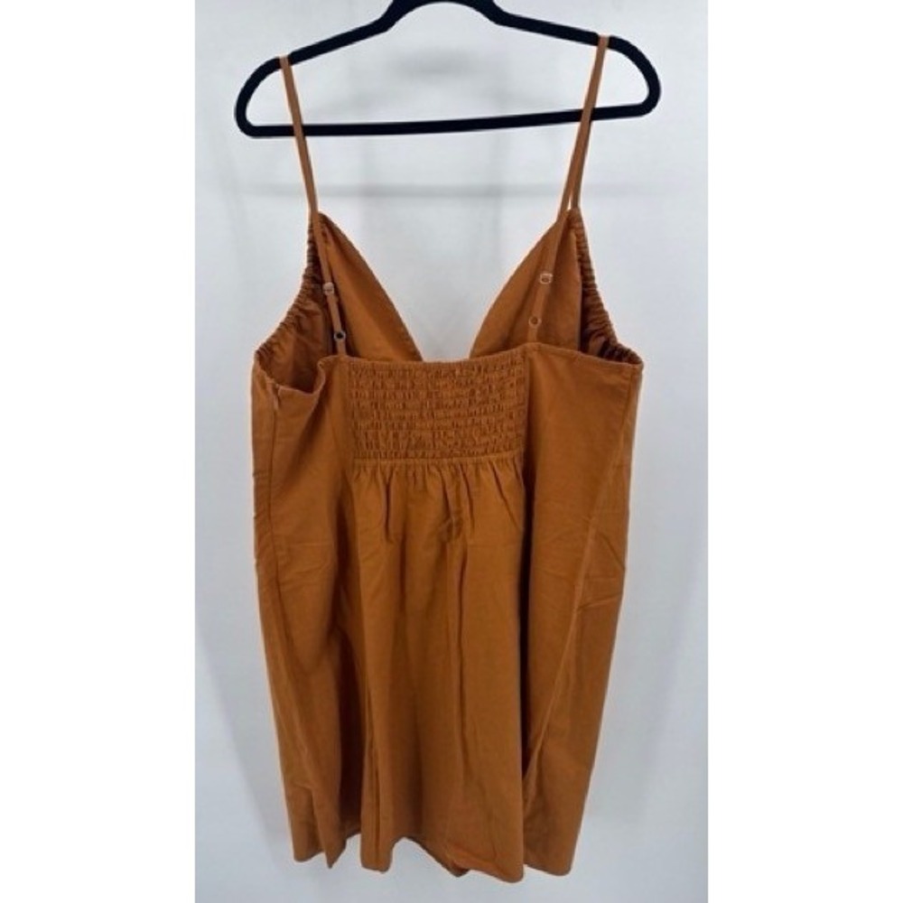 Anthropologie NEW Tan Linen Tie Front Smocked Mini Dress 2X Boho Coastal Curvy - Picture 8 of 9